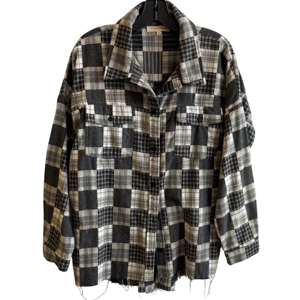 Gilded Intent Patchwork Plaid Grunge Button Up Sh… - image 1